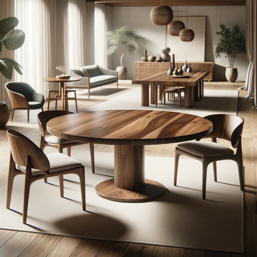 walnut dining room table - round