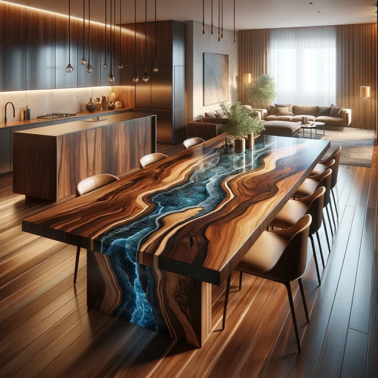 Epoxy Table Edmonton - Walnut and Blue Epoxy