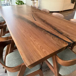 Bookmatched Walnut Live Edge Dining Table with Wood Base