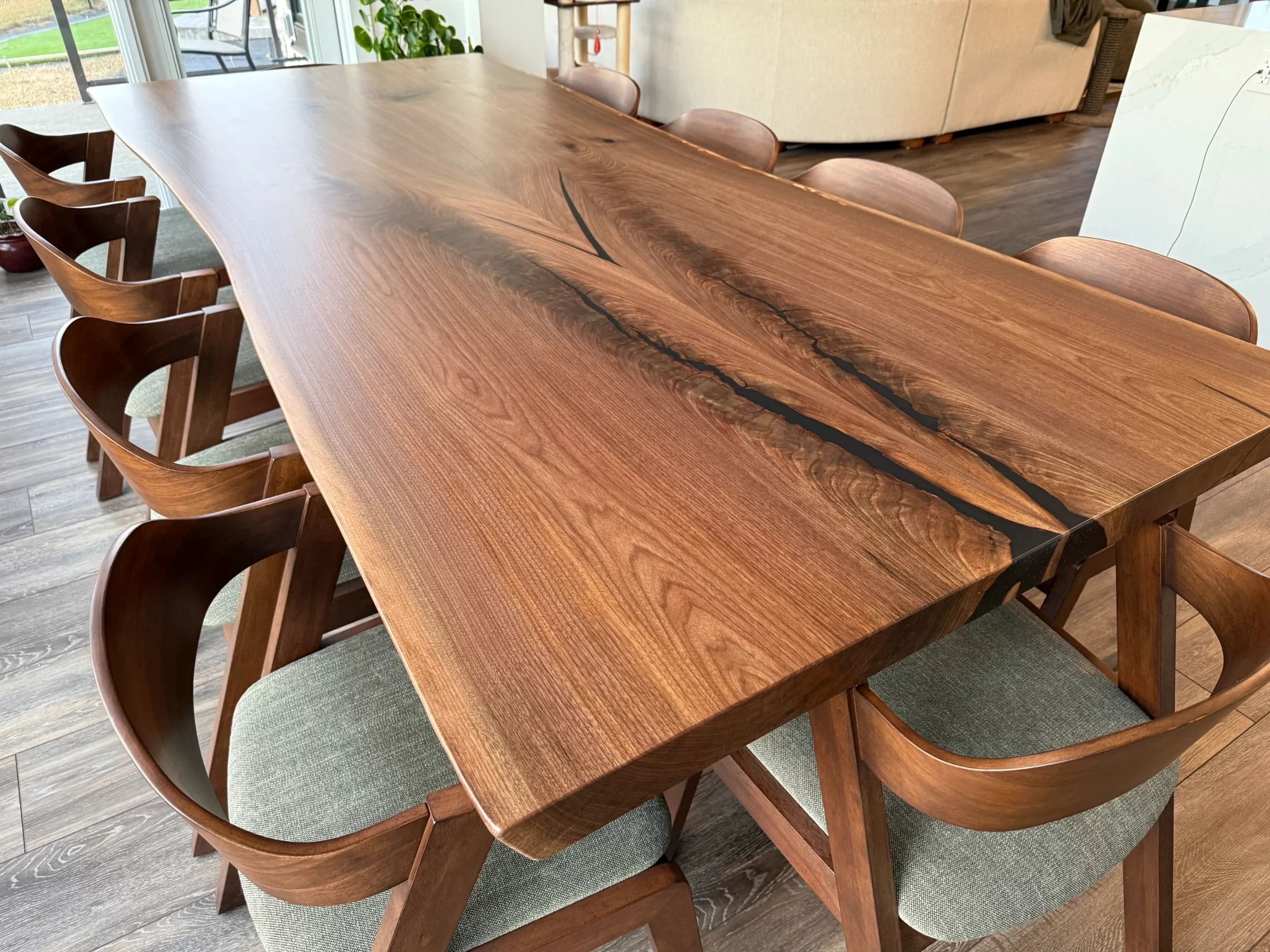 Bookmatched Walnut Live Edge Dining Table with Wood Base
