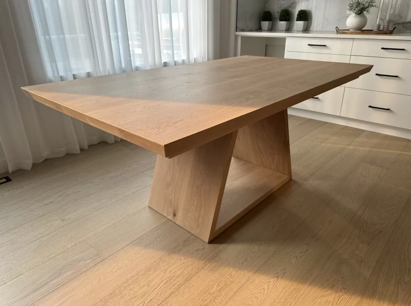 Modern White Oak Dining Table - Angled Base